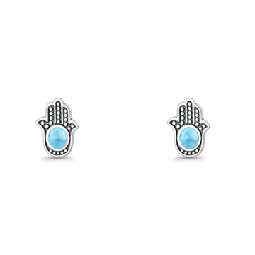 Round 9mm Larimar Hand Of Hamsa Stud Earring 925 Sterling Silver Wholesale